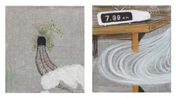 Curro Gonz&aacute;lez - 2011 - Hotel F&eacute;nix: tiempo - T&eacute;cnica mixta sobre tela 2 obras de 38 x 35 cm